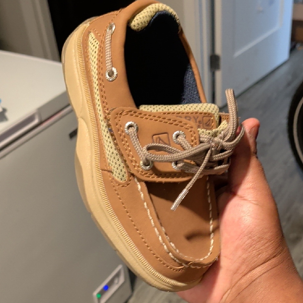 Sperry Tan and Cream Kids Moccasins
